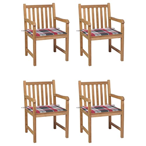 ZQQLVOO Gartenstühle 4 STK. Rote Karomuster-Kissen Massivholz Teak Sitzmöbel für den Garten Sitzgelegenheiten für den Garten for Balcony Patio ZQQLVOO Gartenstühle 4 STK. Rote Karomuster-Kissen Massivholz Teak Sitzmöbel für den Garten Sitzgelegenheiten für den Garten for Balcony Patio von ZQQLVOO