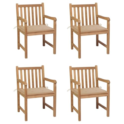 ZQQLVOO Gartenstühle 4 STK. mit Beigen Kissen Massivholz Teak Sitzmöglichkeiten im Freien Sitzmöbel für den Garten for Balcony Garden ZQQLVOO Gartenstühle 4 STK. mit Beigen Kissen Massivholz Teak Sitzmöglichkeiten im Freien Sitzmöbel für den Garten for Balcony Garden von ZQQLVOO