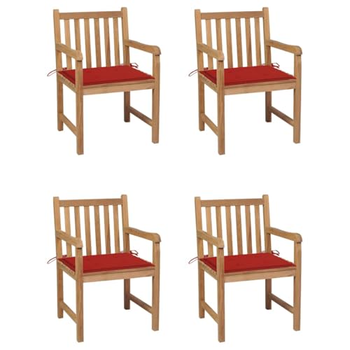 ZQQLVOO Gartenstühle 4 STK. mit Roten Kissen Massivholz Teak Terrassenmöbel Sitzmöglichkeiten im Freien for Deck Lawn von ZQQLVOO