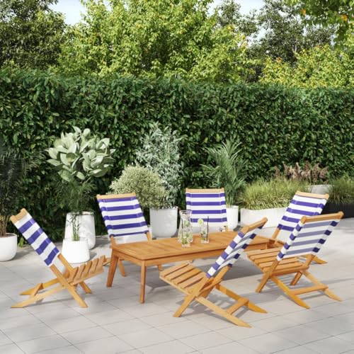 ZQQLVOO Gartenstühle 6 STK. Klappbar Blau und Weiß Stoff und Massivholz Gartenbestuhlung Gartenmöbelstühle for Outdoor Balcony von ZQQLVOO