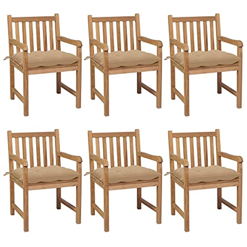 ZQQLVOO Gartenstühle 6 STK. mit Beigen Kissen Massivholz Teak Outdoor-Stühle Gartenmöbel for Balcony Garden von ZQQLVOO