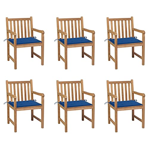 ZQQLVOO Gartenstühle 6 STK. mit Königsblauen Kissen Massivholz Teak Sitzmöglichkeiten im Freien Balkonstühle for Lawn Balcony von ZQQLVOO