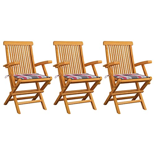 ZQQLVOO Gartenstühle Rote Karomuster-Kissen 3 STK. Massivholz Teak Sitzmöbel für den Garten Sitzmöglichkeiten im Freien for Lawn Deck ZQQLVOO Gartenstühle Rote Karomuster-Kissen 3 STK. Massivholz Teak Sitzmöbel für den Garten Sitzmöglichkeiten im Freien for Lawn Deck von ZQQLVOO