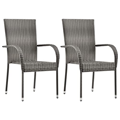 ZQQLVOO Gartenstühle Stapelbar 2 STK. Grau Poly Rattan Outdoor-Stühle Terrassenmöbel for Patio Lawn ZQQLVOO Gartenstühle Stapelbar 2 STK. Grau Poly Rattan Outdoor-Stühle Terrassenmöbel for Patio Lawn von ZQQLVOO