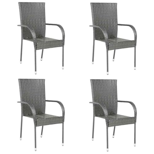 ZQQLVOO Gartenstühle Stapelbar 4 STK. Grau Poly Rattan Sitzmöbel für den Garten Balkonmöbel for Deck Garden ZQQLVOO Gartenstühle Stapelbar 4 STK. Grau Poly Rattan Sitzmöbel für den Garten Balkonmöbel for Deck Garden von ZQQLVOO