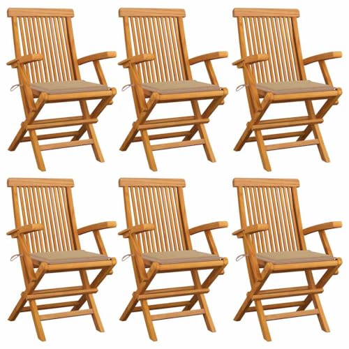 ZQQLVOO Gartenstühle mit Beige Kissen 6 STK. Massivholz Teak Sitzmöbel für den Garten Gartenmöbel for Patio Deck ZQQLVOO Gartenstühle mit Beige Kissen 6 STK. Massivholz Teak Sitzmöbel für den Garten Gartenmöbel for Patio Deck von ZQQLVOO