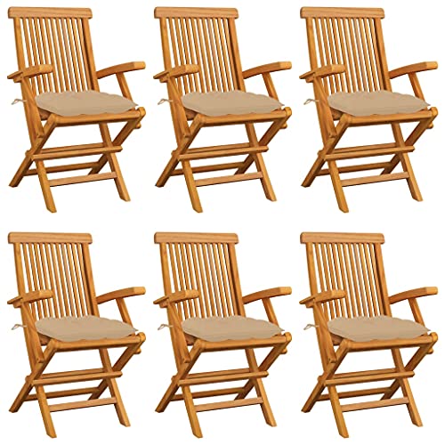 ZQQLVOO Gartenstühle mit Beigen Kissen 6 STK. Massivholz Teak Sitzmöbel für den Garten Balkonmöbel for Garden Balcony ZQQLVOO Gartenstühle mit Beigen Kissen 6 STK. Massivholz Teak Sitzmöbel für den Garten Balkonmöbel for Garden Balcony von ZQQLVOO