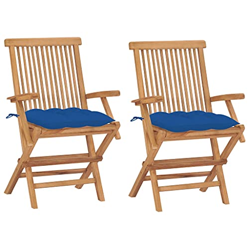 ZQQLVOO Gartenstühle mit Blauen Kissen 2 STK. Massivholz Teak Sitzmöglichkeiten im Freien Gartenmöbelstühle for Patio Outdoor ZQQLVOO Gartenstühle mit Blauen Kissen 2 STK. Massivholz Teak Sitzmöglichkeiten im Freien Gartenmöbelstühle for Patio Outdoor von ZQQLVOO
