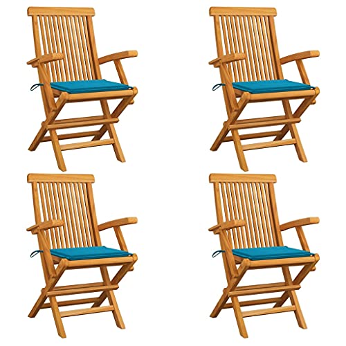 ZQQLVOO Gartenstühle mit Blauen Kissen 4 STK. Massivholz Teak Sitzmöglichkeiten im Freien Outdoor-Stühle for Garden Lawn ZQQLVOO Gartenstühle mit Blauen Kissen 4 STK. Massivholz Teak Sitzmöglichkeiten im Freien Outdoor-Stühle for Garden Lawn von ZQQLVOO