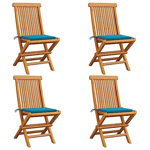 ZQQLVOO Gartenstühle mit Blauen Kissen 4 STK. Teak Massivholz Gartenbestuhlung Gartenmöbelstühle for Patio Outdoor von ZQQLVOO