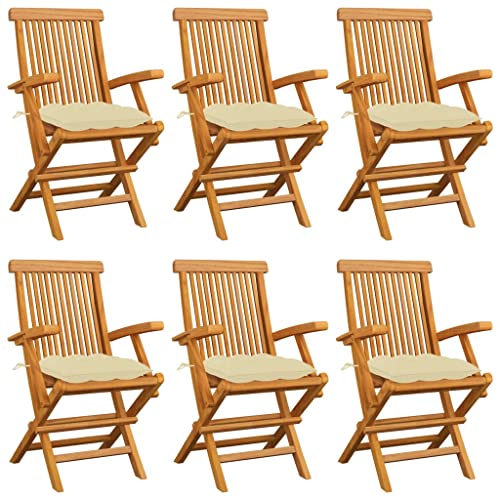 ZQQLVOO Gartenstühle mit Cremeweißen Kissen 6 STK. Massivholz Teak Gartenmöbelstühle Outdoor-Stühle for Outdoor Lawn ZQQLVOO Gartenstühle mit Cremeweißen Kissen 6 STK. Massivholz Teak Gartenmöbelstühle Outdoor-Stühle for Outdoor Lawn von ZQQLVOO
