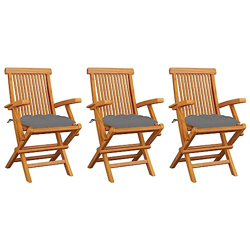 ZQQLVOO Gartenstühle mit Grauen Kissen 3 STK. Massivholz Teak Terrassenmöbel Gartenmöbel for Lawn Garden ZQQLVOO Gartenstühle mit Grauen Kissen 3 STK. Massivholz Teak Terrassenmöbel Gartenmöbel for Lawn Garden von ZQQLVOO