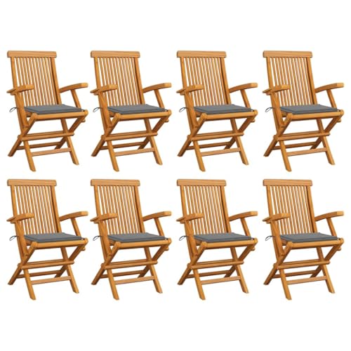 ZQQLVOO Gartenstühle mit Grauen Kissen 8 STK. Massivholz Teak Gartenbestuhlung Terrassenmöbel for Outdoor Garden von ZQQLVOO