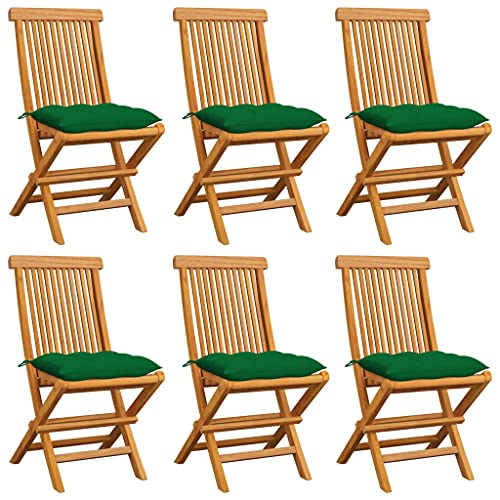 ZQQLVOO Gartenstühle mit Grünen Kissen 6 STK. Massivholz Teak Balkonstühle Outdoor-Stühle for Deck Balcony von ZQQLVOO