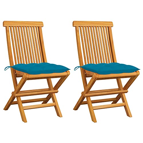 ZQQLVOO Gartenstühle mit Hellblauen Kissen 2 STK. Massivholz Teak Outdoor-Stühle Gartenmöbelstühle for Garden Deck ZQQLVOO Gartenstühle mit Hellblauen Kissen 2 STK. Massivholz Teak Outdoor-Stühle Gartenmöbelstühle for Garden Deck von ZQQLVOO