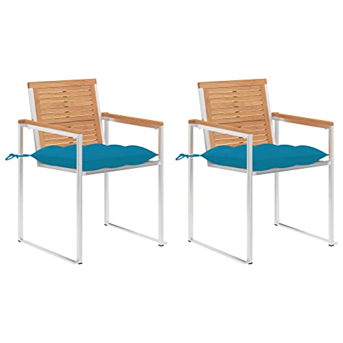 ZQQLVOO Gartenstühle mit Kissen 2 STK. Massivholz Teak und Stahl Balkonstühle Gartenmöbel for Garden Deck ZQQLVOO Gartenstühle mit Kissen 2 STK. Massivholz Teak und Stahl Balkonstühle Gartenmöbel for Garden Deck von ZQQLVOO