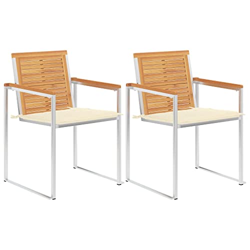 ZQQLVOO Gartenstühle mit Kissen 2 STK. Massivholz Teak und Stahl Gartenmöbel Balkonmöbel for Balcony Garden ZQQLVOO Gartenstühle mit Kissen 2 STK. Massivholz Teak und Stahl Gartenmöbel Balkonmöbel for Balcony Garden von ZQQLVOO