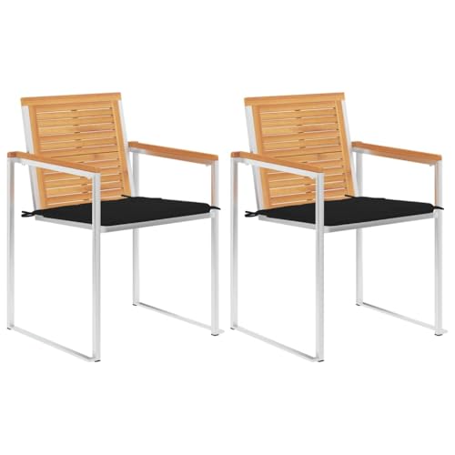 ZQQLVOO Gartenstühle mit Kissen 2 STK. Massivholz Teak und Stahl Gartenmöbelstühle Gartenmöbel for Garden Outdoor ZQQLVOO Gartenstühle mit Kissen 2 STK. Massivholz Teak und Stahl Gartenmöbelstühle Gartenmöbel for Garden Outdoor von ZQQLVOO