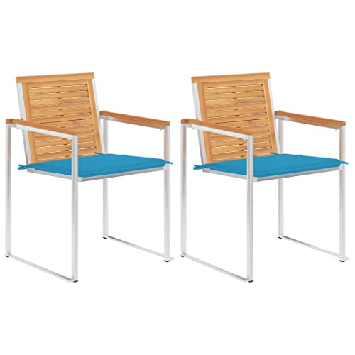 ZQQLVOO Gartenstühle mit Kissen 2 STK. Massivholz Teak und Stahl Terrassenmöbel Gartenbestuhlung for Garden Patio ZQQLVOO Gartenstühle mit Kissen 2 STK. Massivholz Teak und Stahl Terrassenmöbel Gartenbestuhlung for Garden Patio von ZQQLVOO