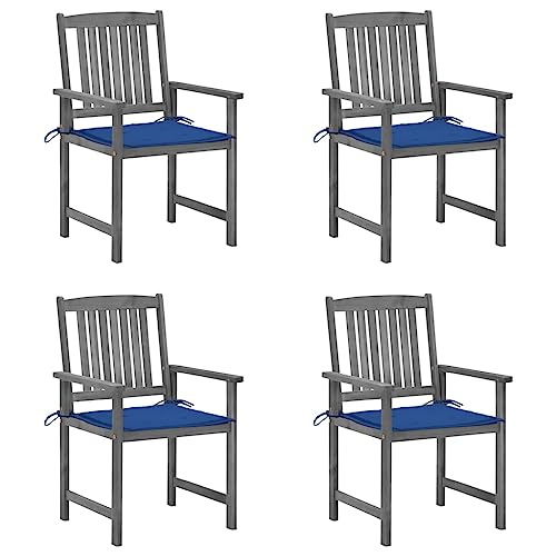 ZQQLVOO Gartenstühle mit Kissen 4 STK. Grau Massivholz Akazie Gartenmöbelstühle Balkonmöbel for Garden Deck von ZQQLVOO