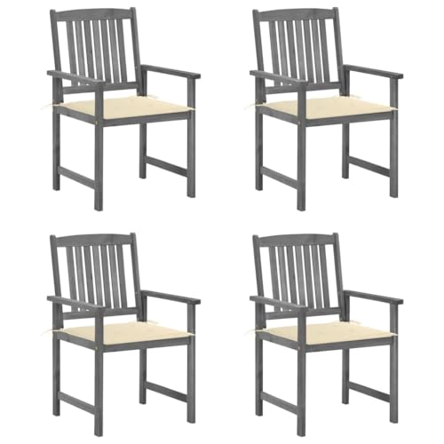 ZQQLVOO Gartenstühle mit Kissen 4 STK. Grau Massivholz Akazie Sitzgelegenheiten für den Garten Outdoor-Stühle for Patio Outdoor von ZQQLVOO
