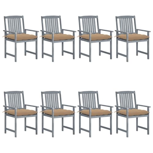 ZQQLVOO Gartenstühle mit Kissen 8 STK. Massivholz Akazie Grau Gartenmöbel Gartenbestuhlung for Garden Patio von ZQQLVOO