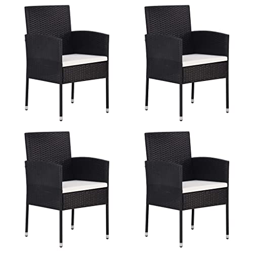 ZQQLVOO Gartenstühle mit Kissen in Cremeweiß 4 STK. Schwarz Polyrattan Balkonstühle Sitzmöglichkeiten im Freien for Outdoor Balcony von ZQQLVOO
