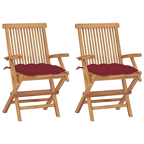 ZQQLVOO Gartenstühle mit Weinroten Kissen 2 STK. Massivholz Teak Sitzmöglichkeiten im Freien Terrassenmöbel for Balcony Garden ZQQLVOO Gartenstühle mit Weinroten Kissen 2 STK. Massivholz Teak Sitzmöglichkeiten im Freien Terrassenmöbel for Balcony Garden von ZQQLVOO