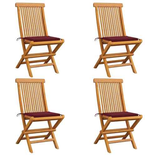 ZQQLVOO Gartenstühle mit Weinroten Kissen 4 STK. Massivholz Teak Terrassenmöbel Gartenbestuhlung for Balcony Lawn ZQQLVOO Gartenstühle mit Weinroten Kissen 4 STK. Massivholz Teak Terrassenmöbel Gartenbestuhlung for Balcony Lawn von ZQQLVOO
