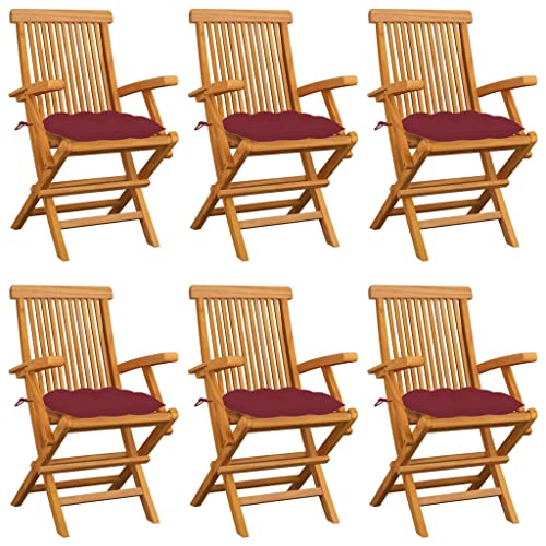 ZQQLVOO Gartenstühle mit Weinroten Kissen 6 STK. Massivholz Teak Terrassenmöbel Gartenmöbel for Deck Lawn von ZQQLVOO
