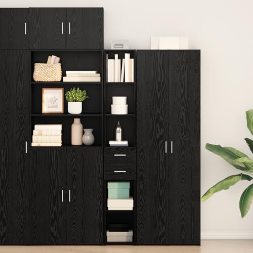 ZQQLVOO Highboard Schwarz Eiche kommoden flurschrank for Wohnzimmer Büro 30x42,5x185 cm Holzwerkstoff von ZQQLVOO