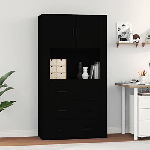 ZQQLVOO Highboard Schwarz Holzwerkstoff Schrank flurschrank for Büro Innenraum von ZQQLVOO
