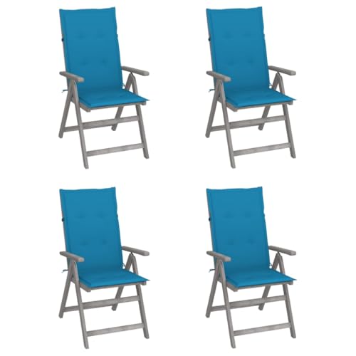ZQQLVOO Hochlehner Verstellbar 4 STK. mit Auflagen Massivholz Akazie Outdoor-Stühle Sitzmöglichkeiten im Freien for Lawn Garden von ZQQLVOO