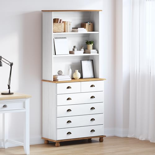 ZQQLVOO Hochschrank “ASKIM” Weiß sideboards kommoden for Innenraum Schlafzimmer 91x40x199,5 cm Massivholz Kiefer von ZQQLVOO