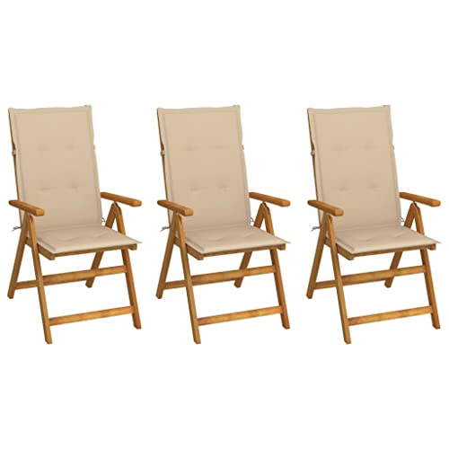 ZQQLVOO Klappbare Gartenstühle 3 STK. mit Auflagen Massivholz Akazie Gartenbestuhlung Outdoor-Stühle for Balcony Patio von ZQQLVOO
