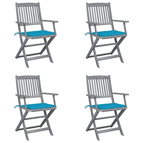 ZQQLVOO Klappbare Gartenstühle 4 STK. mit Sitzkissen Massivholz Akazie Gartenmöbelstühle Gartenbestuhlung for Lawn Outdoor von ZQQLVOO