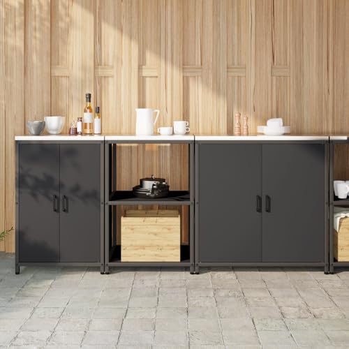 ZQQLVOO Küchenaufbewahrungsset mit Regal Sonstiges 3 pcs Schwarz Industrielles Küchenschrankset mit Stauraum und Metallregalen für Moderne Einrichtung 210 x 50 x 92 cm von ZQQLVOO