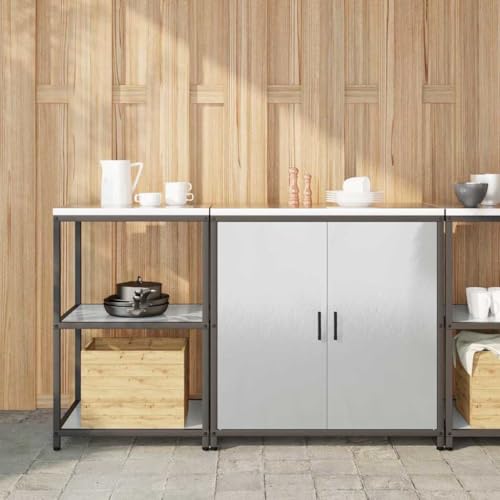 ZQQLVOO Küchenlager-Set 2 pcs Silber Aufbewahrungsschrank für Küche und Garage mit Metallregalen und Schwenktüren 150 x 50 x 92 cm Edelstahl von ZQQLVOO