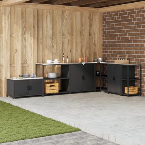 ZQQLVOO Küchenlageregal mit Regal mit Speicher Schwarz Modularer Stauraum Schrank mit hitzebeständigem Design für Innen- und Außenbereich 60 x 50 x 92 cm Stahl von ZQQLVOO