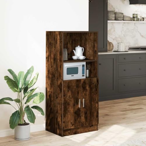 ZQQLVOO Küchenschrank Räuchereiche Aufbewahrungsschrank für Küchenutensilien mit offenen Fächern und Türen 57x41,5x131,5 cm Holzwerkstoff von ZQQLVOO