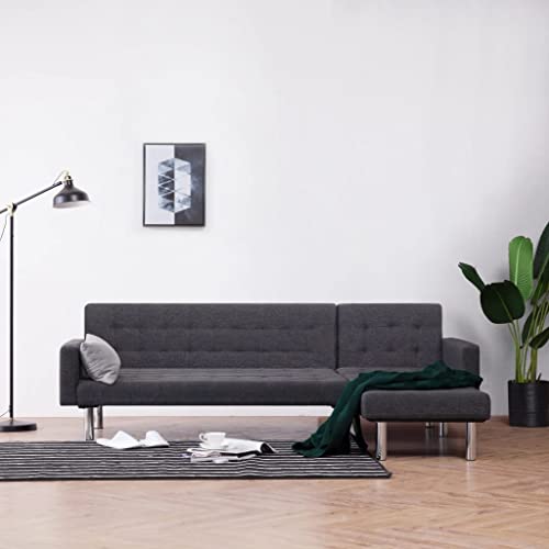 ZQQLVOO L-förmiges Schlafsofa Dunkelgrau Polyester Ecksofa mit Schlaffunktion und Holzrahmen für gemütlichen Sitz- und Liegekomfort von ZQQLVOO