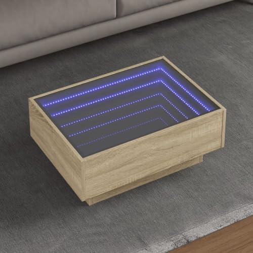 ZQQLVOO LED-Couchtisch Sonoma Eiche LED Infinity Spiegel Couchtisch mit RGB Beleuchtung und robuster Platte 70x50x30 cm Holzwerkstoff ZQQLVOO LED-Couchtisch Sonoma Eiche LED Infinity Spiegel Couchtisch mit RGB Beleuchtung und robuster Platte 70x50x30 cm Holzwerkstoff von ZQQLVOO