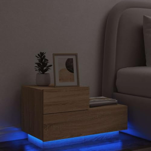 ZQQLVOO LED Nachttisch mit RGB Beleuchtung und USB Anschluss, Moderne Nachttischlampe mit Stauraum aus Holzwerkstoff für Schlafzimmer Wohnzimmer von ZQQLVOO