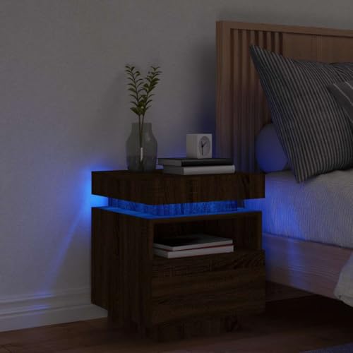 ZQQLVOO LED Nachttisch mit RGB Beleuchtung und USB Anschluss, Moderne Nachttischlampe mit Stauraum aus Holzwerkstoff für Schlafzimmer Wohnzimmer von ZQQLVOO