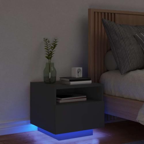 ZQQLVOO LED Nachttisch mit RGB Beleuchtung und USB Anschluss, Moderne Nachttischlampe mit Stauraum aus Holzwerkstoff für Schlafzimmer Wohnzimmer von ZQQLVOO