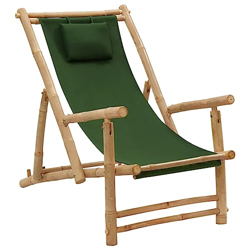 ZQQLVOO Liegestuhl Bambus und Canvas Grün Sitzmöglichkeiten im Freien Outdoor-Stühle for Patio Lawn von ZQQLVOO