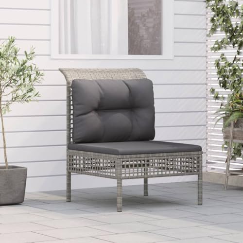 ZQQLVOO Lounge Sessel Terrassenmöbel Terassenmöbel AußenGarten-Mittelsofa mit Kissen Grau Poly Rattan von ZQQLVOO