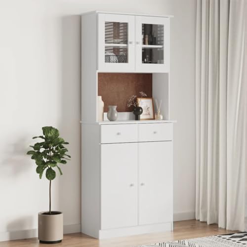 ZQQLVOO Massives Kiefernholz Highboard mit Glastüren und Schubladen, Hoher Sideboard Schrank mit reichlich Stauraum für Wohnzimmer, Langlebiges Holzregal mit rustikaler Optik und ZQQLVOO Massives Kiefernholz Highboard mit Glastüren und Schubladen, Hoher Sideboard Schrank mit reichlich Stauraum für Wohnzimmer, Langlebiges Holzregal mit rustikaler Optik und von ZQQLVOO