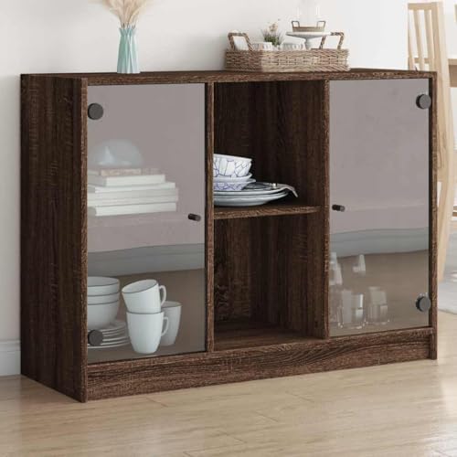 ZQQLVOO Moderner Sideboard Schrank mit Türen und schwarzen Griffen für Bücher und Deko - Stabiles Holzwerkstoff Möbelstück mit großer Stauraum Kapazität von ZQQLVOO