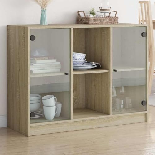 ZQQLVOO Moderner Sideboard Schrank mit Türen und schwarzen Griffen für Bücher und Stauraum, Holzwerkstoff Beistellschrank mit Stabiler Oberplatte für Wohnzimmer und Esszimmer von ZQQLVOO